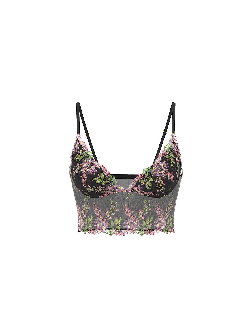Buy Wisteria Embroidery Triangle Bra Top, Black Wisteria - Order