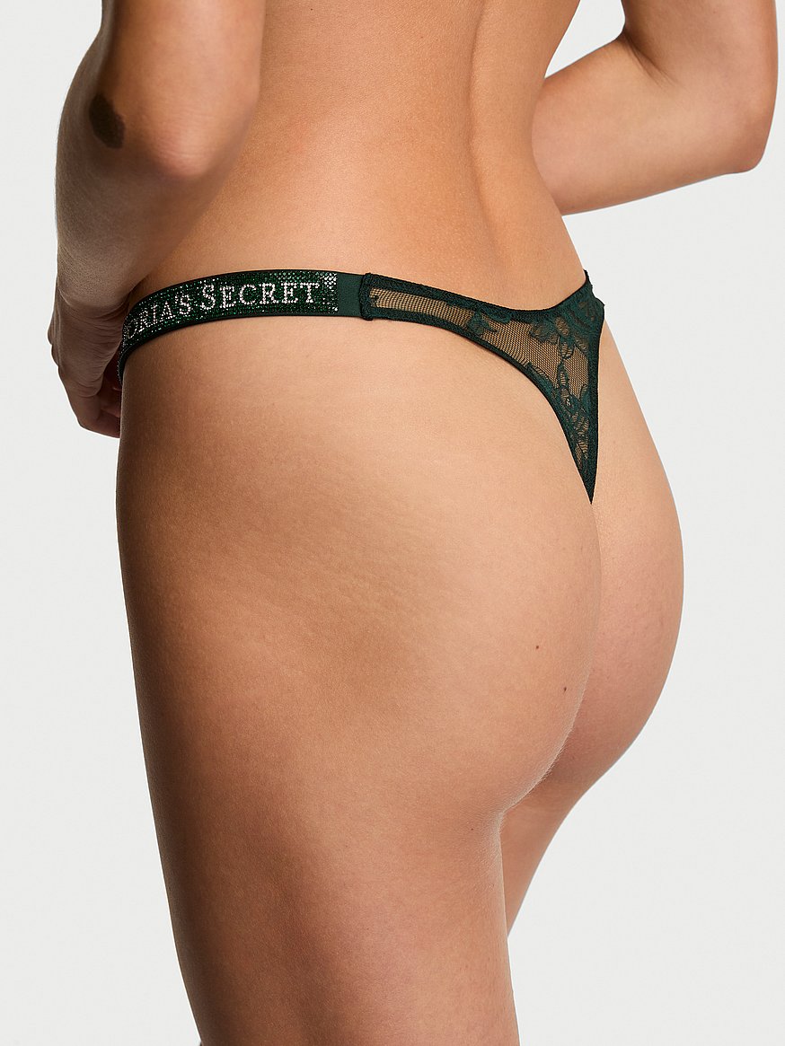 Shine Strap Lace Thong Panty