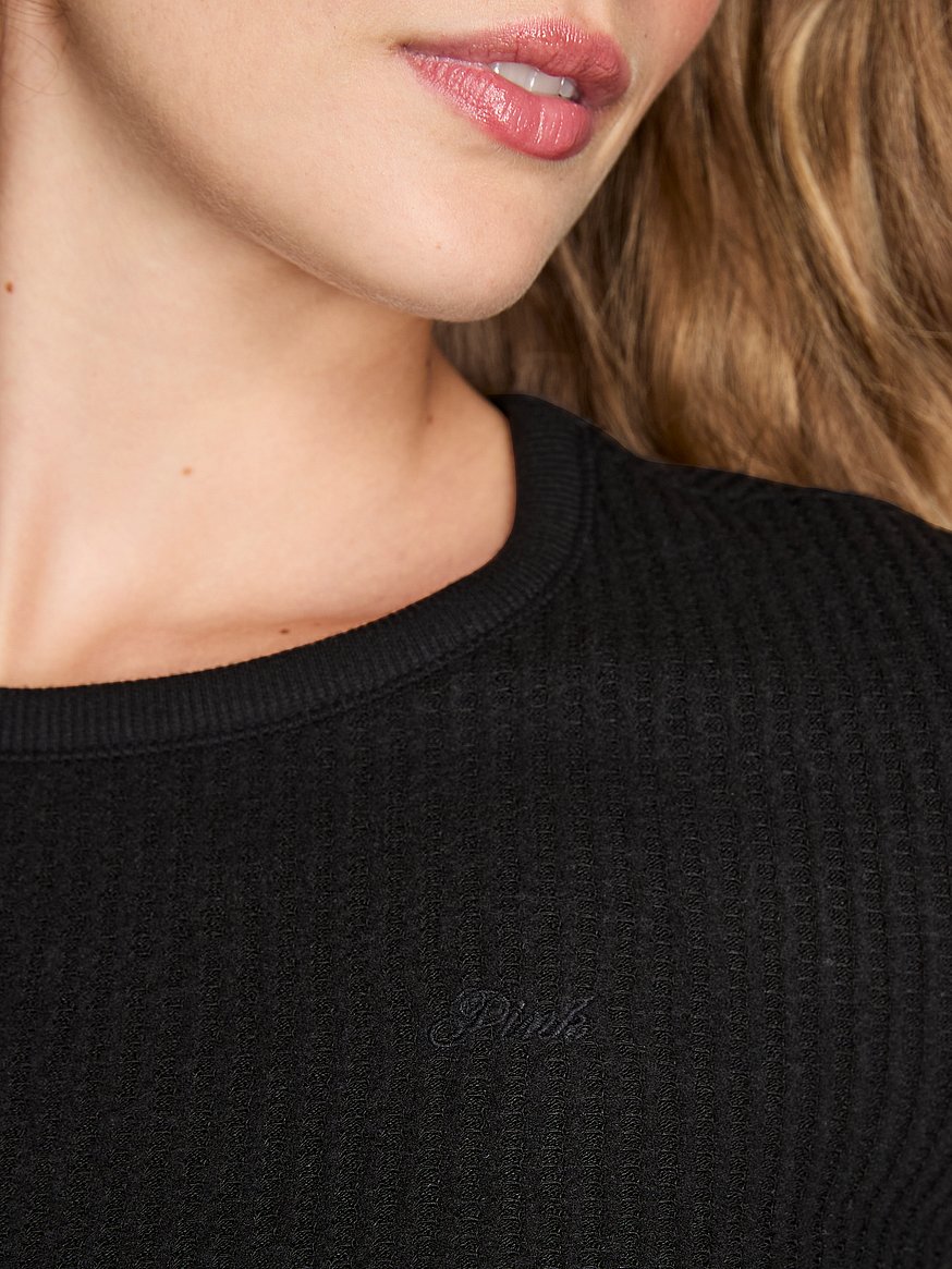 Waﬄe Knit Long-Sleeve Top