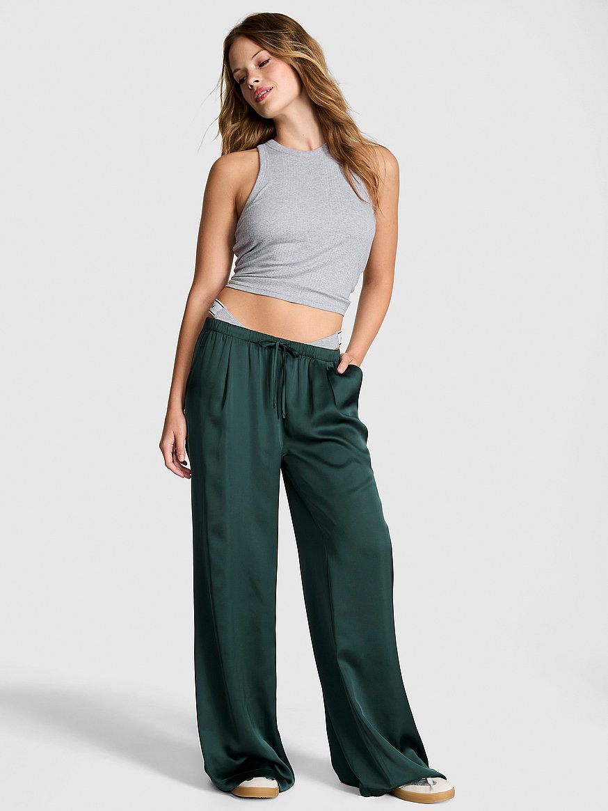 Satin Pull-On Trouser Pants