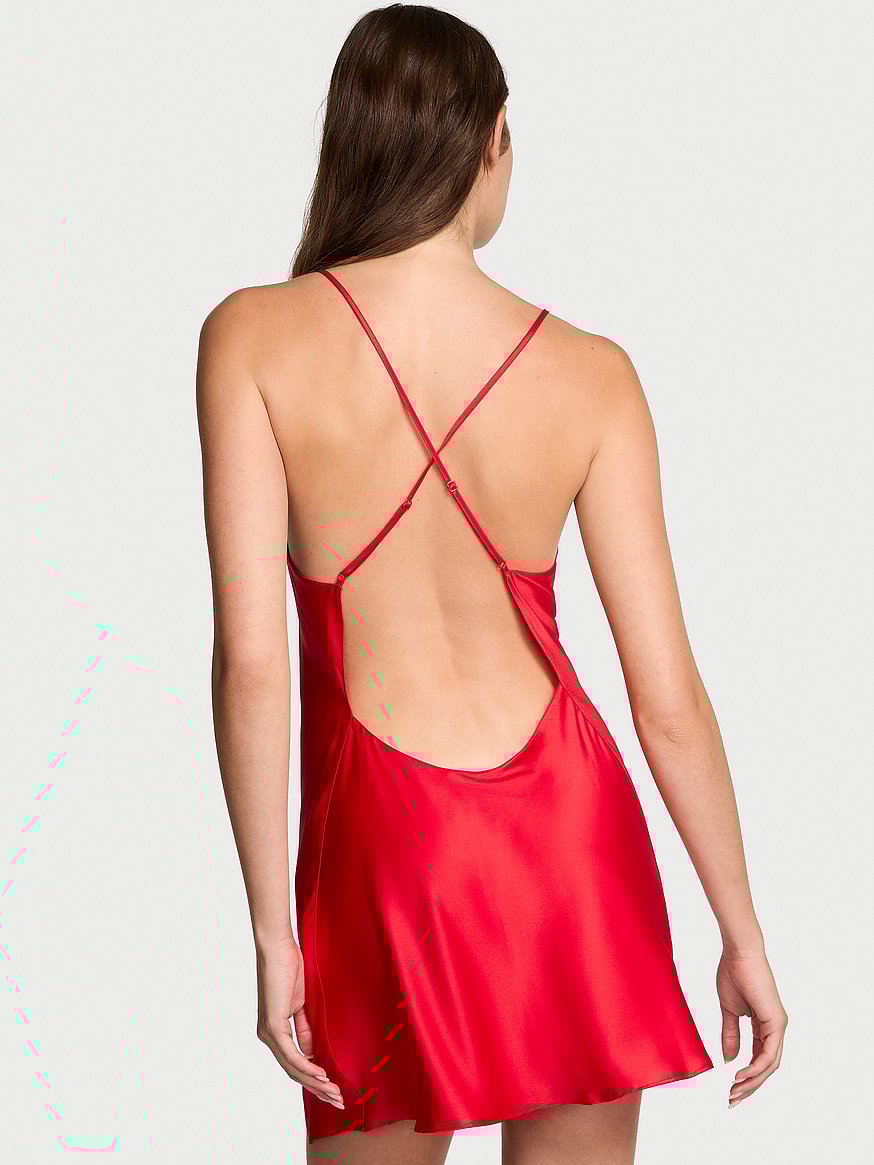Satin Sparkle Bow Open-Back Slip Dress