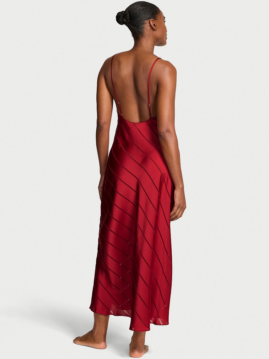 Satin Sheer Stripe Long Slip Dress