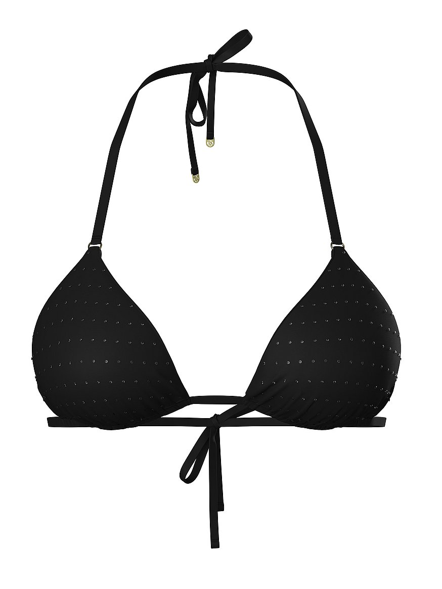 Buy Diamanté Triangle Bikini Top, Pure Black Shine - Order Bikini