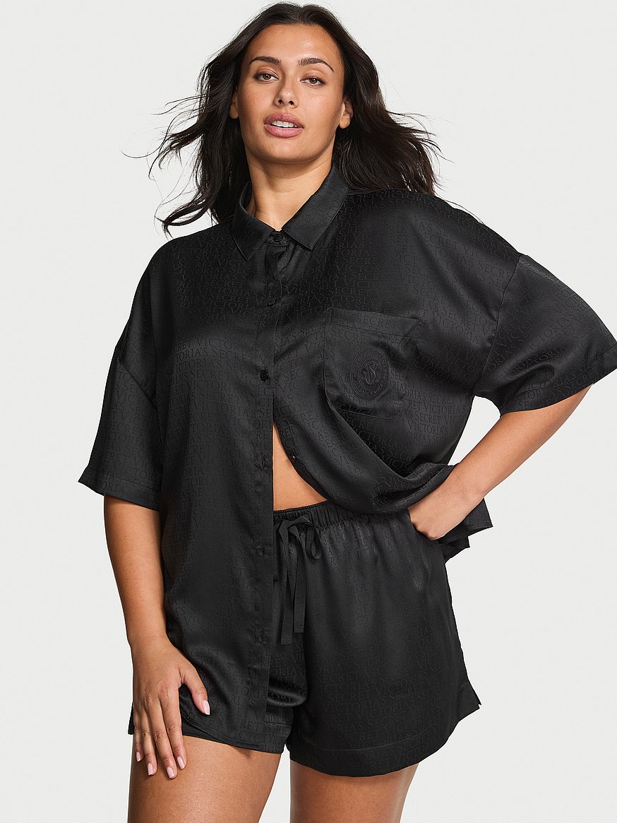Glazed Satin Oversized Short Pajama Set