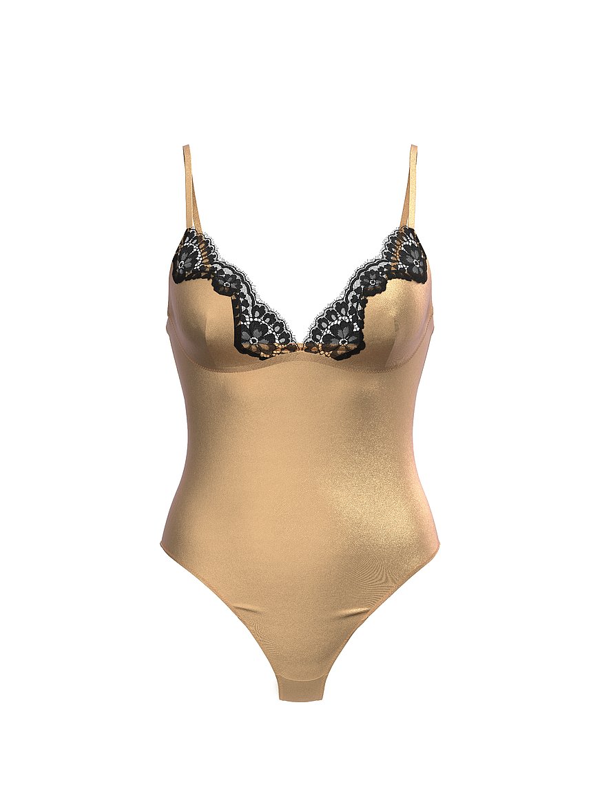 Satin Lace-Trim Bodysuit