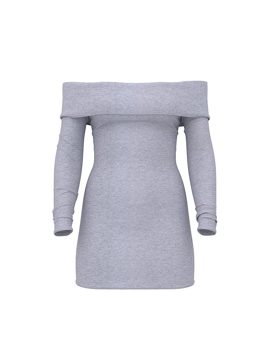 grey ribbed off the shoulder dress Gray Off-Shoulder Sweater Dress for Women | Long Sleeve Ribbed Knit Maxi Dress - Elegant Bardot Formal Winter Party Bodycon Gown