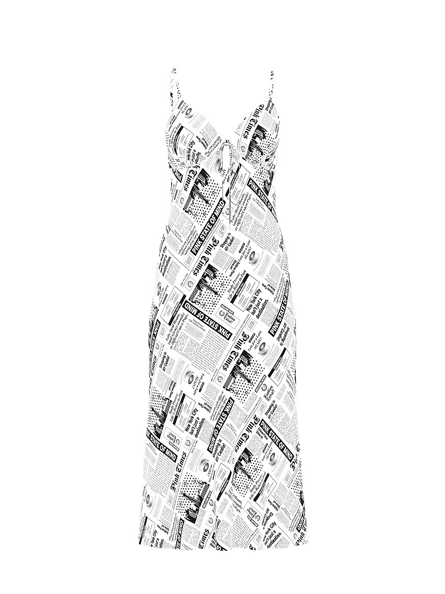 strapless open back dress Silky Knit Newspaper Print Shift Dress – Lucindas on-line main image 1