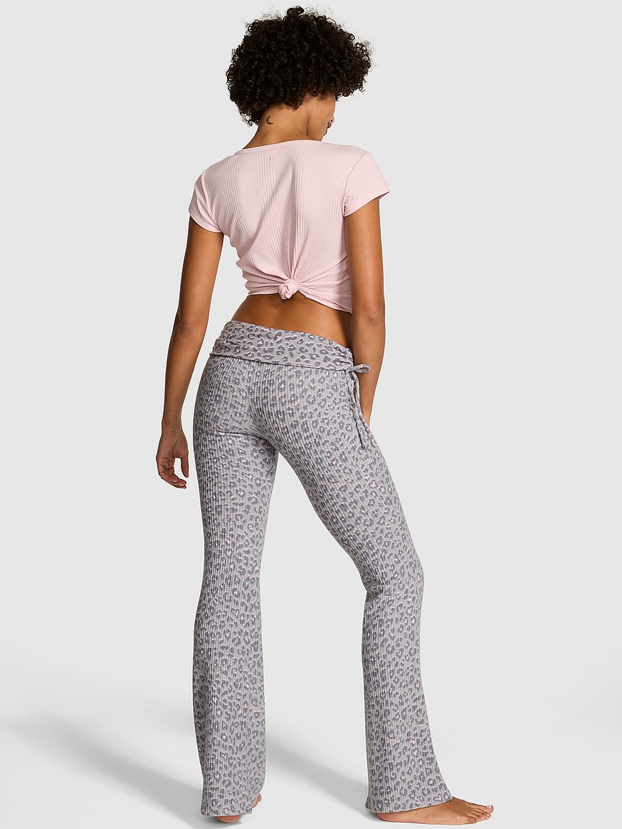 Waﬄe Knit Foldover Flare Pants