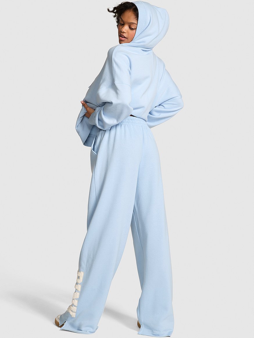 Ivy Fleece Wide-Leg Split-Hem Sweatpants