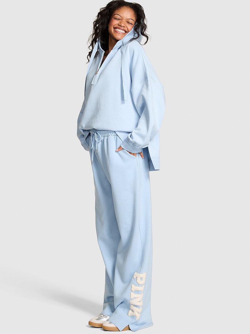 Ivy Fleece Wide-Leg Split-Hem Sweatpants