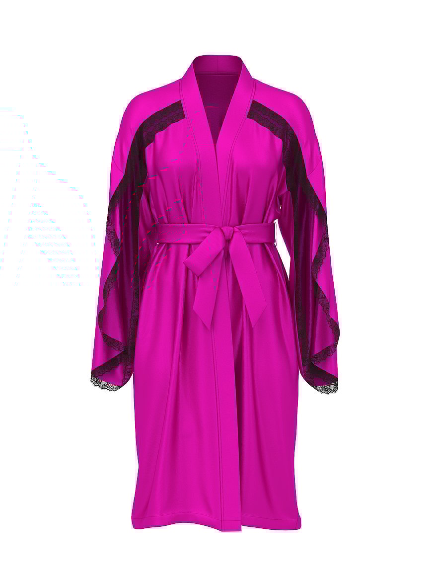Satin Rose Lace-Trim Midi Robe