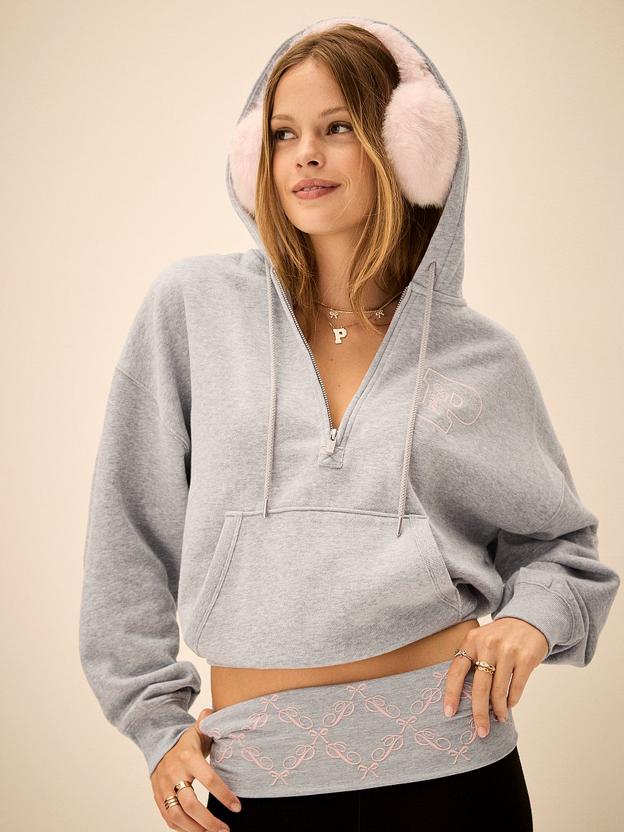 Buy Ivy Fleece Campus Half-Zip Hoodie, Vs Medium Heather Grey Holiday - Order Hoodies & Sweatshirts online - PINK US