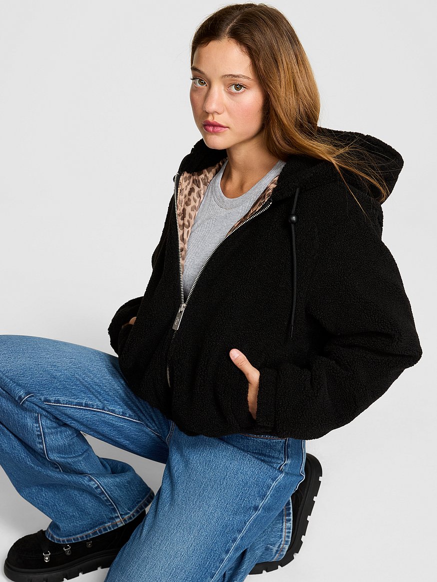 Plush Teddy Hooded Bomber Jacket