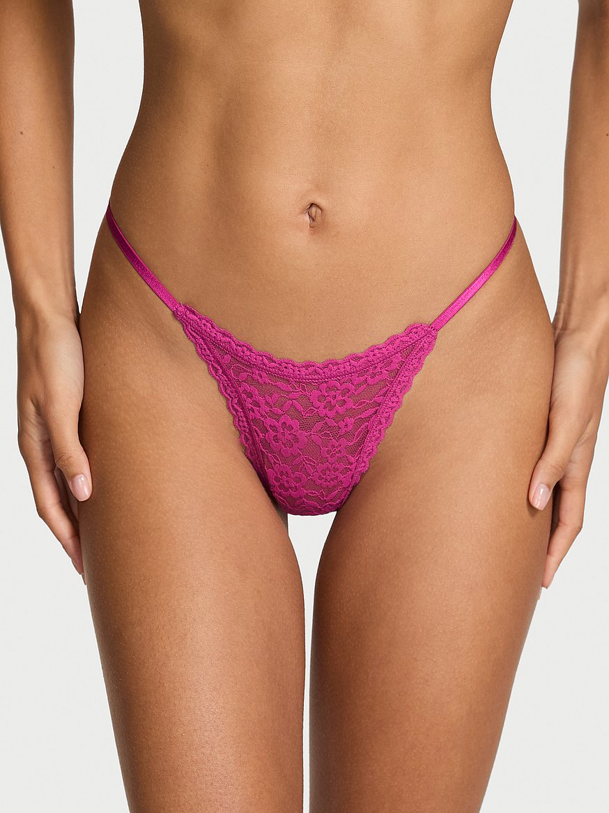 Lace Strappy-Back String Thong Panty