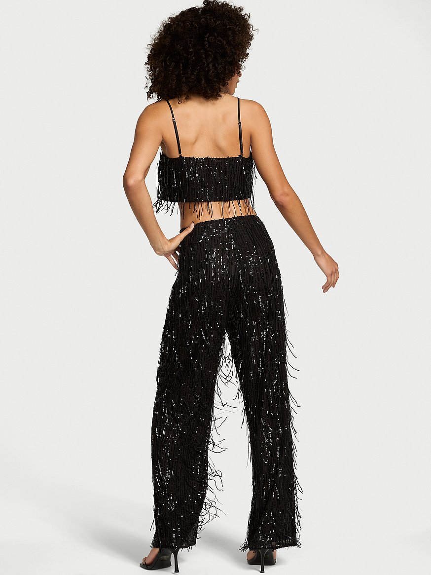 Showgirl Sequin Fringe Crop Top & Pants Set