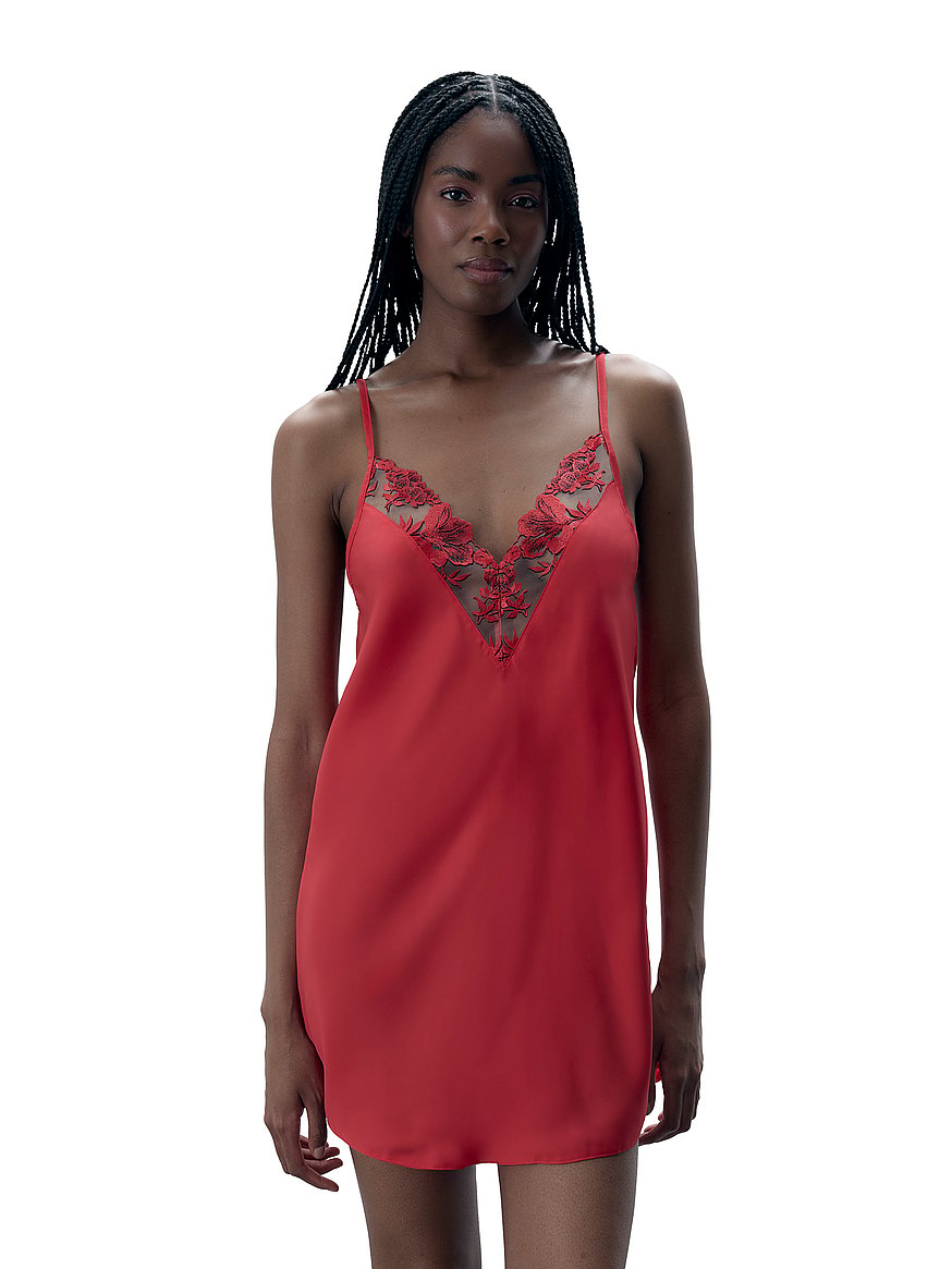 Bluebella Lavanya Satin Embroidered Chemise Red - S