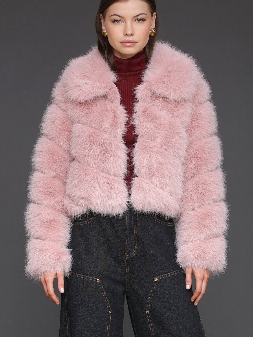 Buy Luxe Faux-Fur Paneled Coat, Blush - Order Jackets & Outerwear