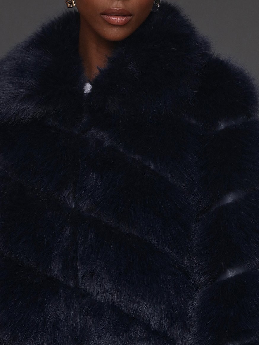 Buy Luxe Faux-Fur Paneled Coat, Navy - Order Jackets & Outerwear