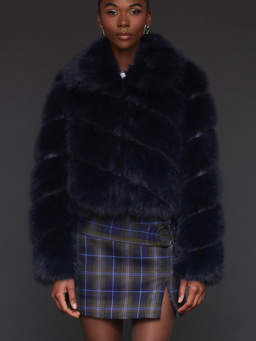 Buy Luxe Faux-Fur Paneled Coat, Navy - Order Jackets & Outerwear