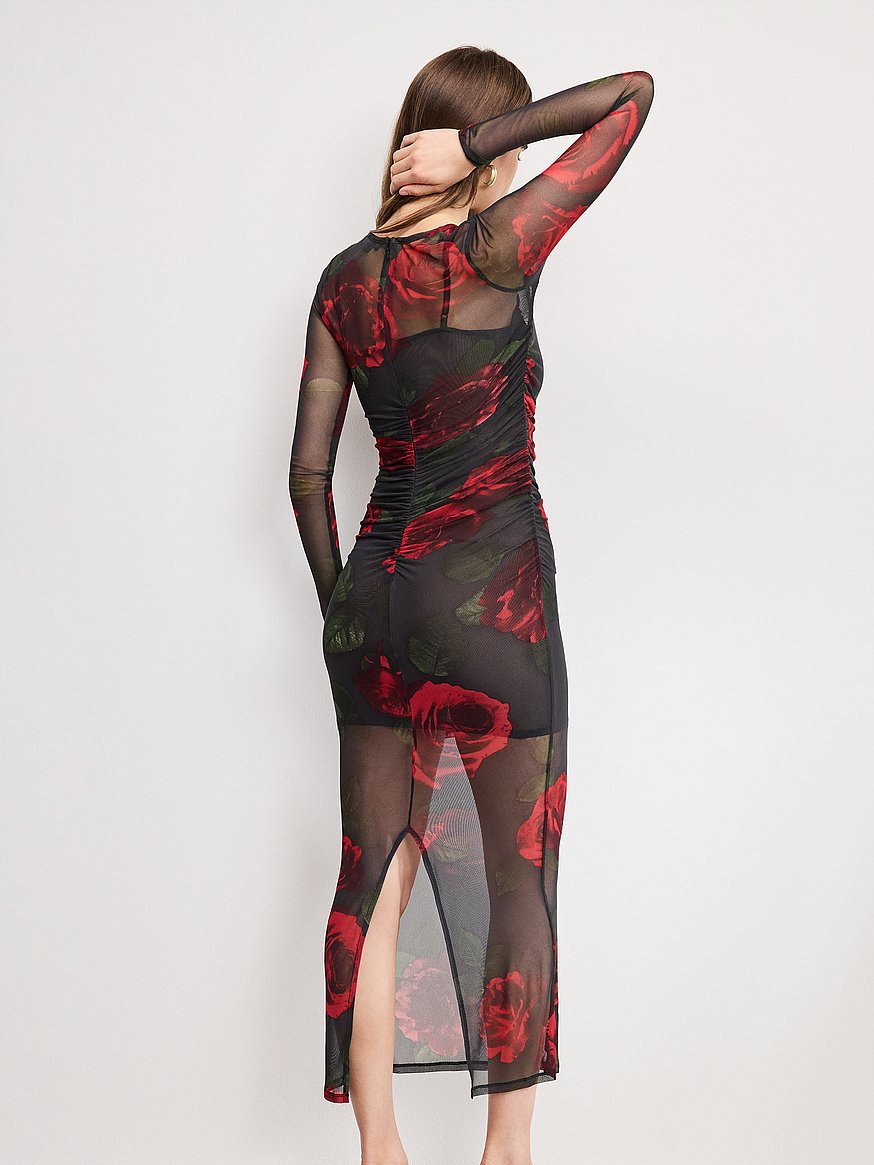 Buy Mesh Ruched Maxi Dress, Moody Red Roses - Order Dresses online -  Victoria's Secret US