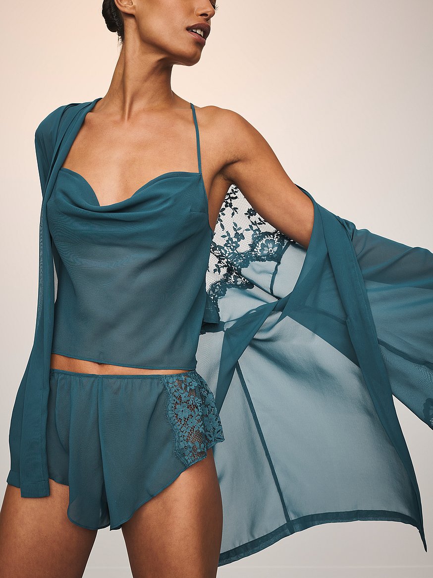 Chiffon & Lace Open-Back Flutter Cami Set