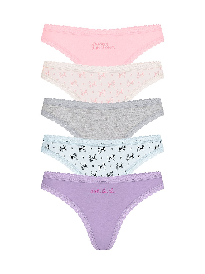 5-Pack Cotton Lace-Trim Thong Panties