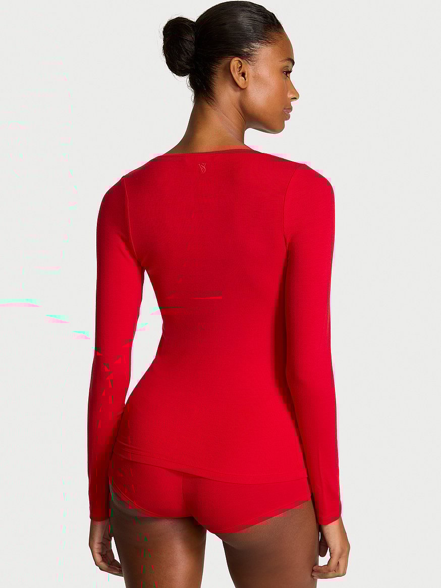 Ribbed Modal Scoop Long-Sleeve Shortie Set