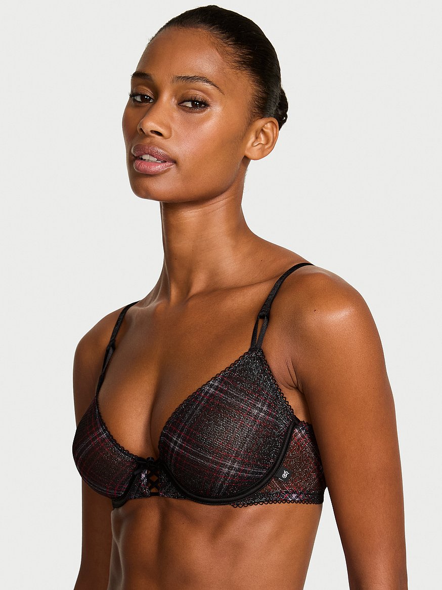 Sexy Tee Shimmer Mesh Lace-Up Unlined Demi Bra