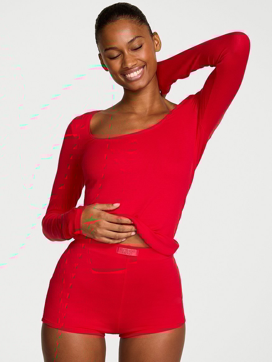 Ribbed Modal Scoop Long-Sleeve Shortie Set