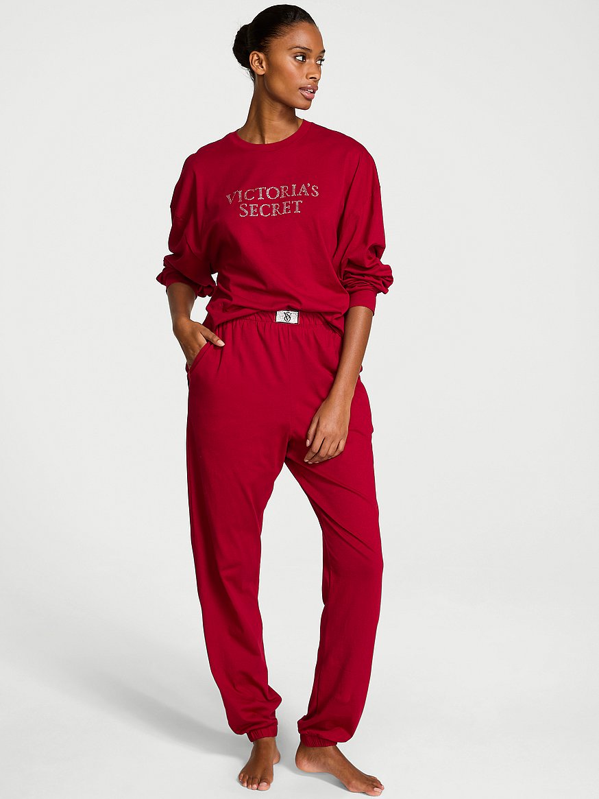Buy 100% Cotton Shine Long Pajama Set, Black W Bling Patch - Order Pajamas Sets online - Victoria's Secret US
