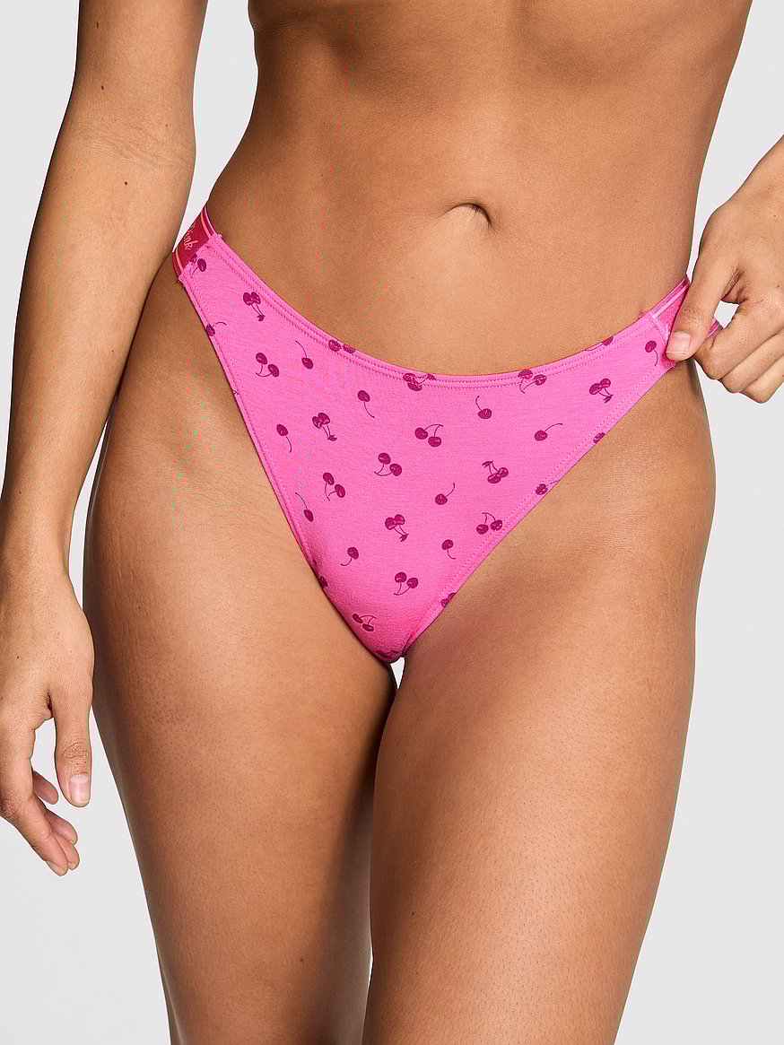 Logo Cotton Shine High-Leg Thong Panty