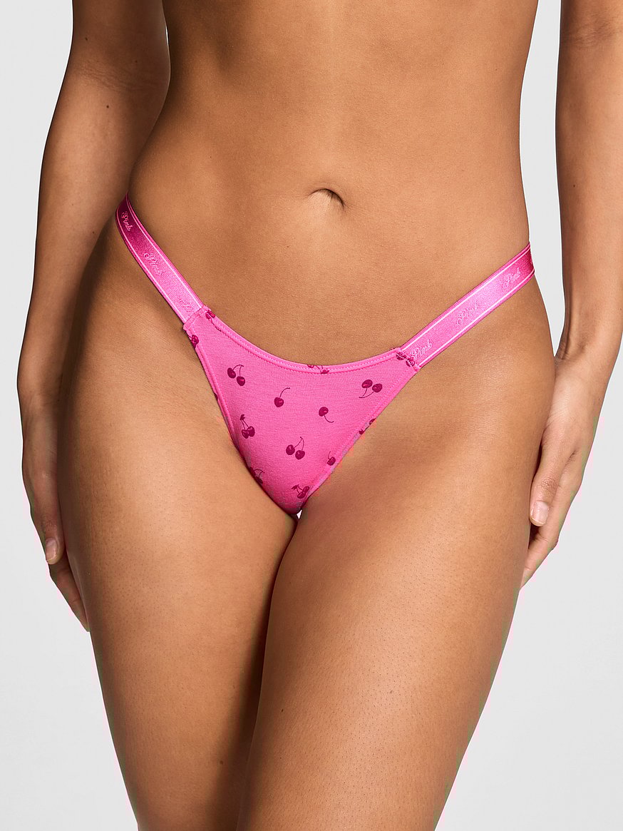 Logo Cotton High-Leg Micro Thong Panty