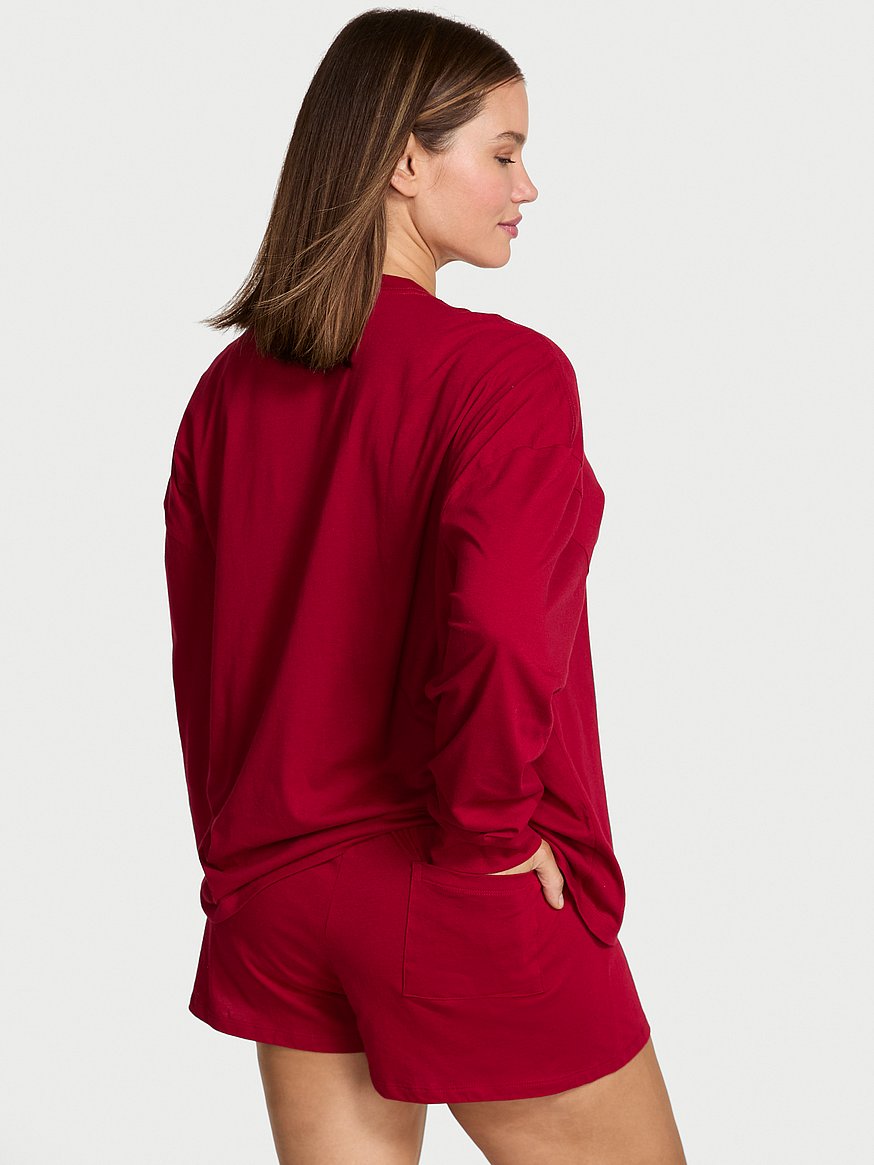 Langärmeliger Pyjama aus 100 % Baumwolle mit Shorts