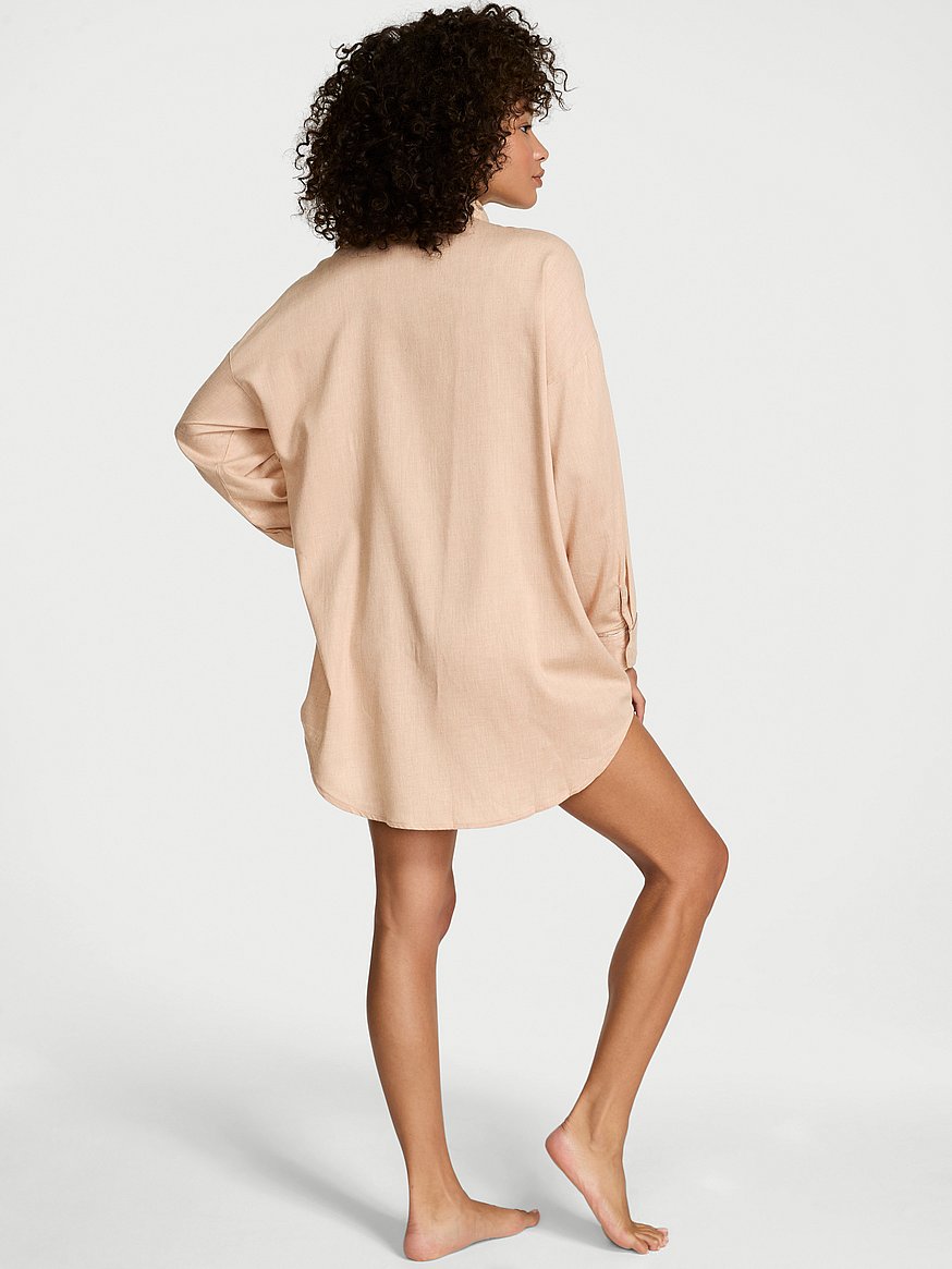 Modal-Cotton Shimmer Button-Front Sleepshirt