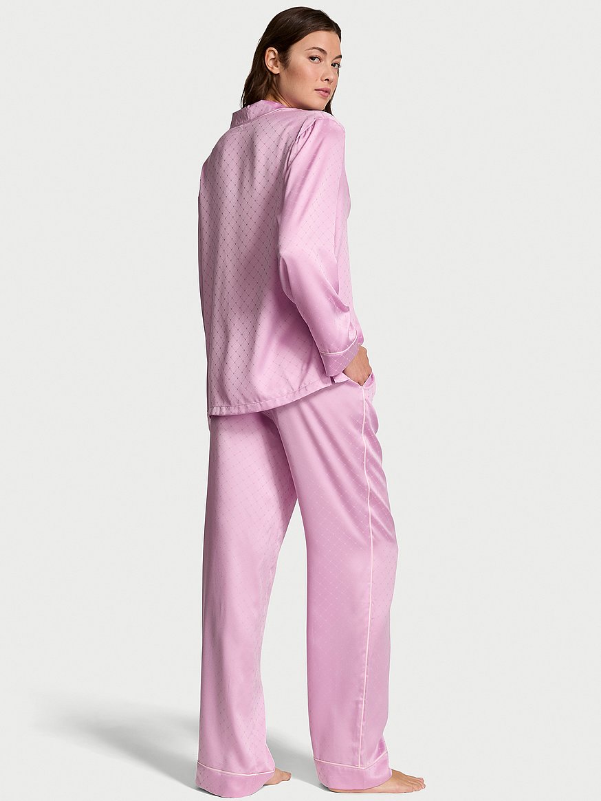Glazed Satin Heart Long Pajama Set