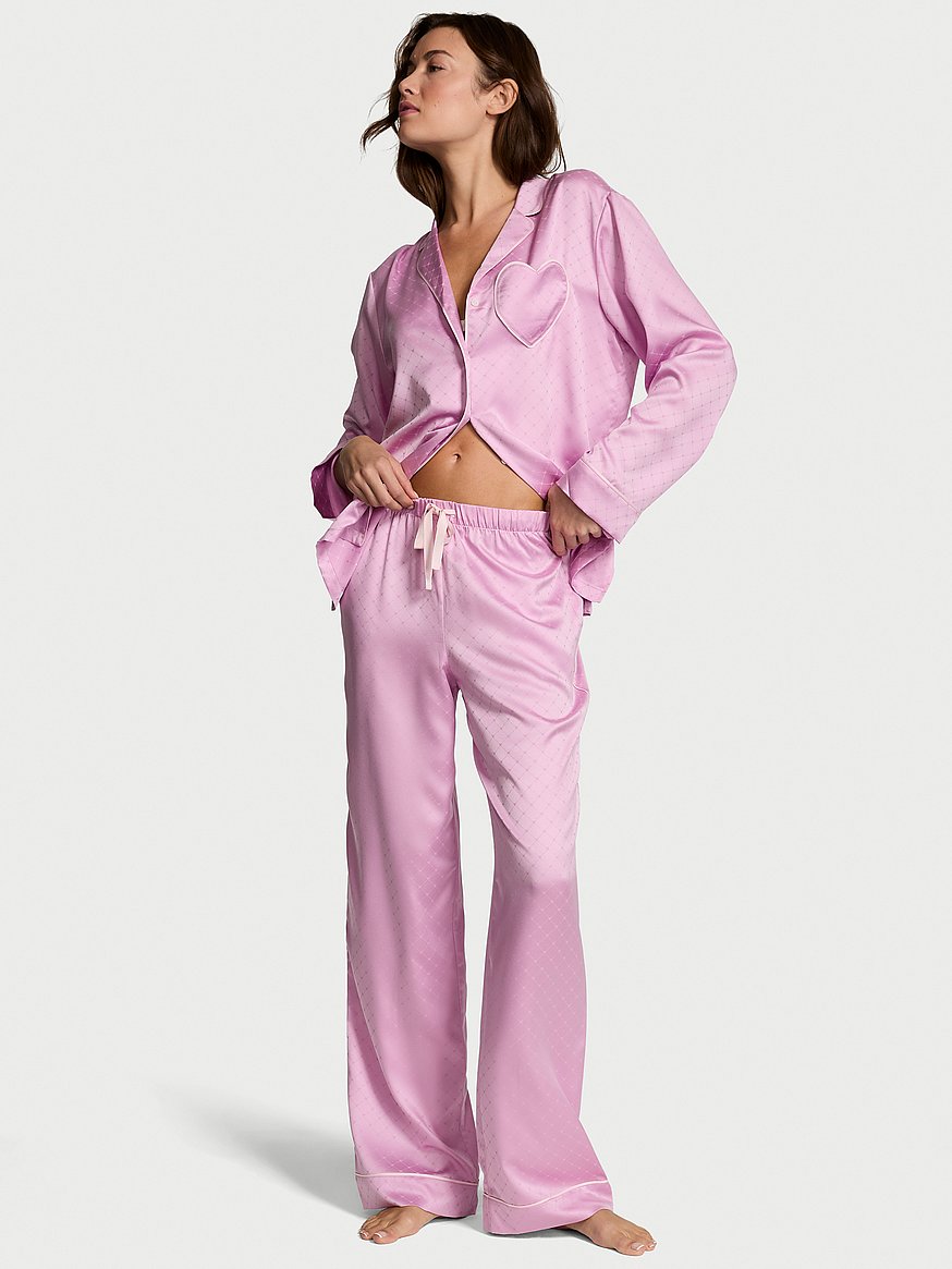 Victoria’s Secret パジャマセット ピンク レース XXS Buy Signature Satin Heart Long Pajama Set, Bikini Pink Jacquard W
