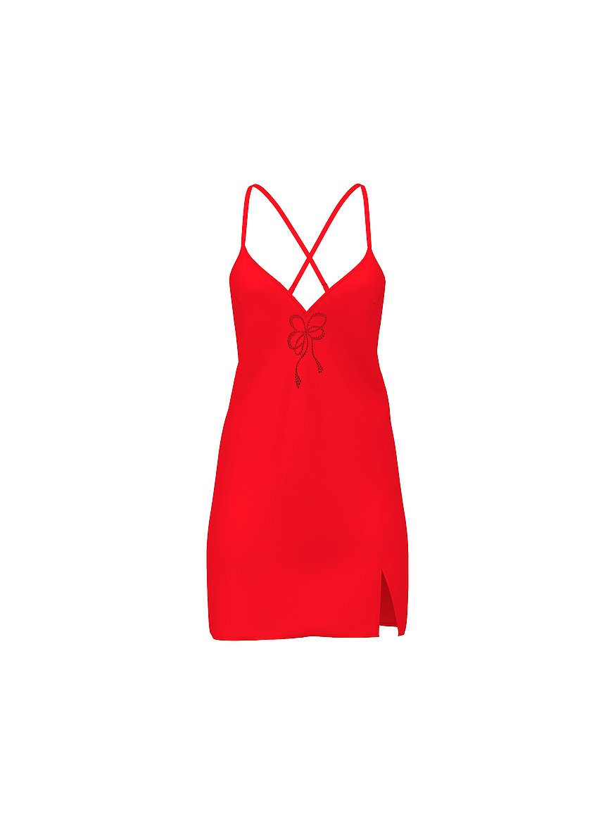 Satin Sparkle Bow Open-Back Slip Dress