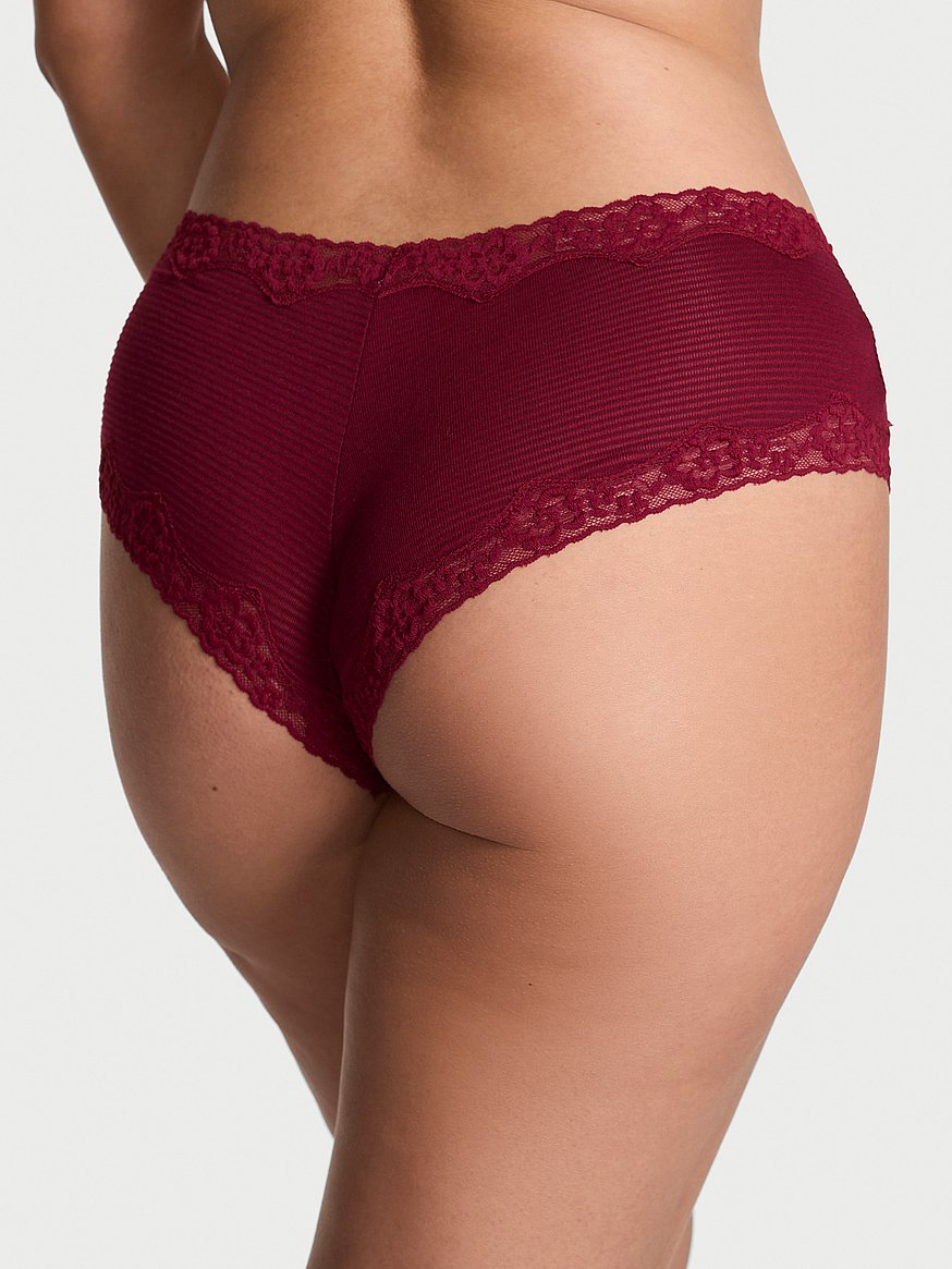 Cotton Shadow Stripe Lace-Waist Cheeky Panty