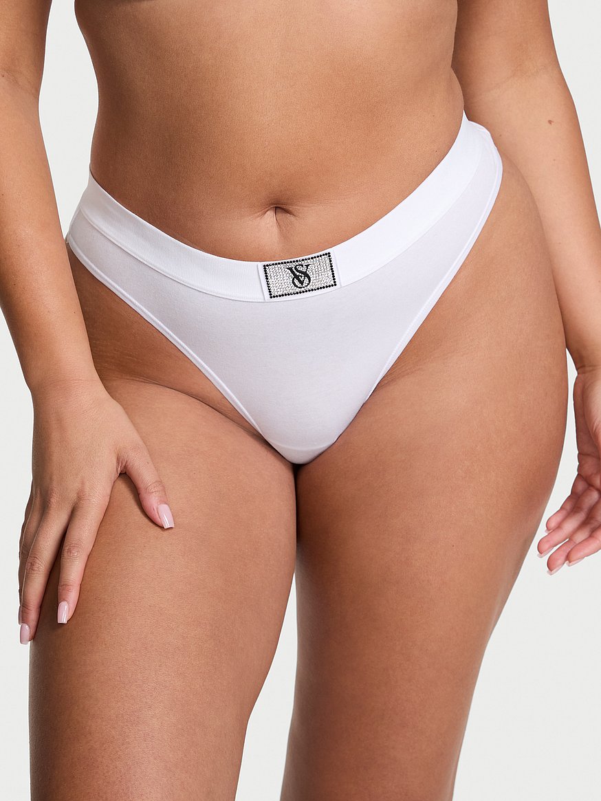 Logo Cotton Shine Patch Thong Panty