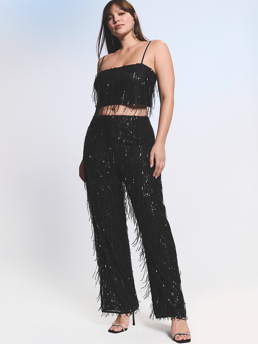 Showgirl Sequin Fringe Crop Top & Pants Set