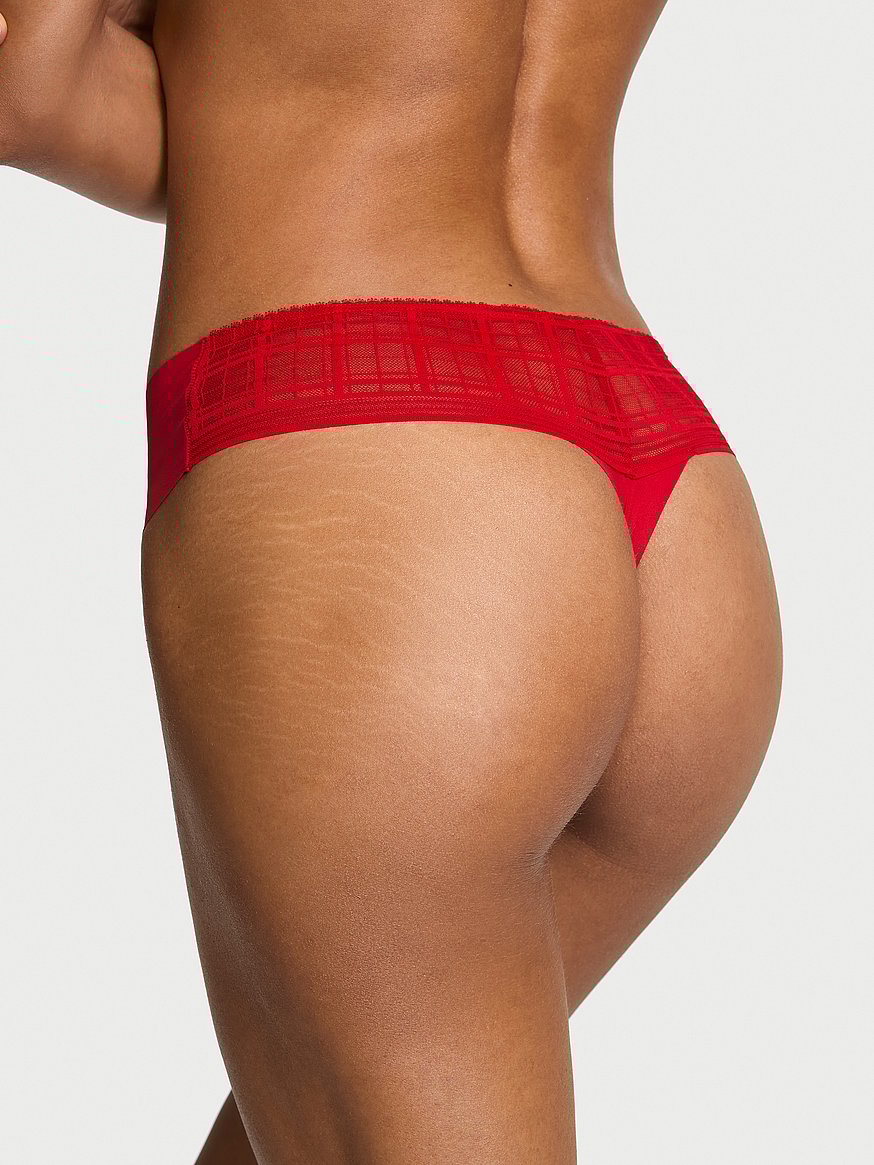 No-Show Plaid Mesh Thong Panty