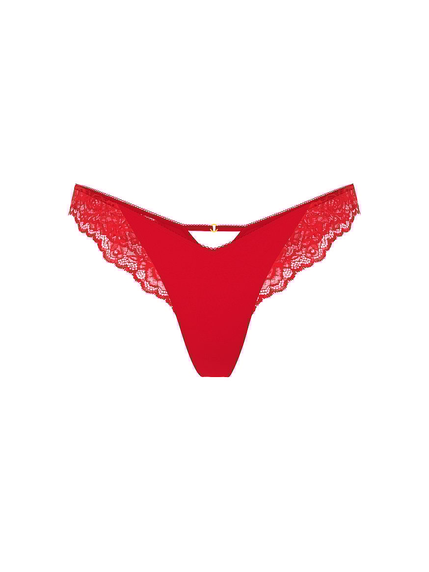 Rose Lace-Trim High-Leg Thong Panty