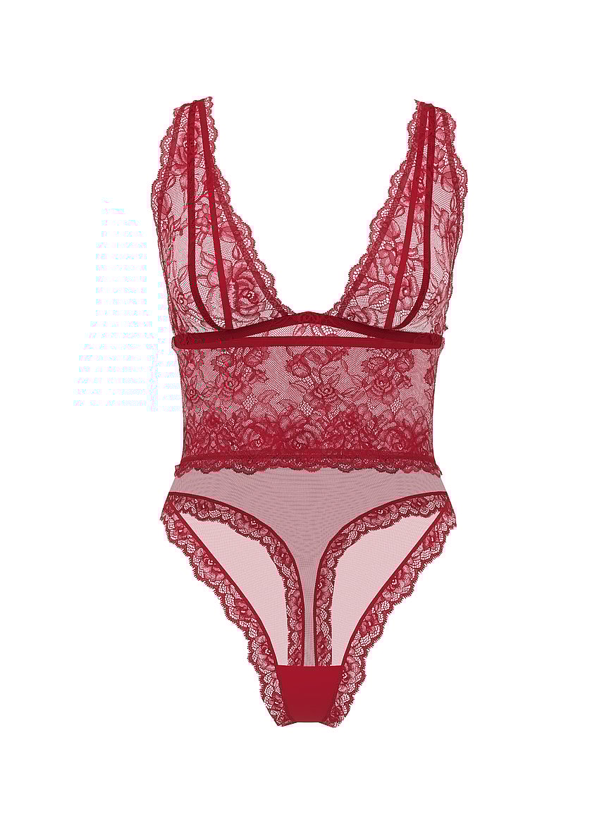 Sheer Rose Plunge Bodysuit