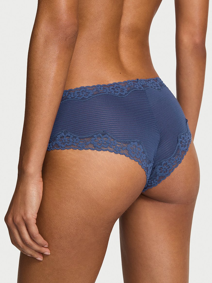 Cotton Shadow Stripe Lace-Waist Cheeky Panty