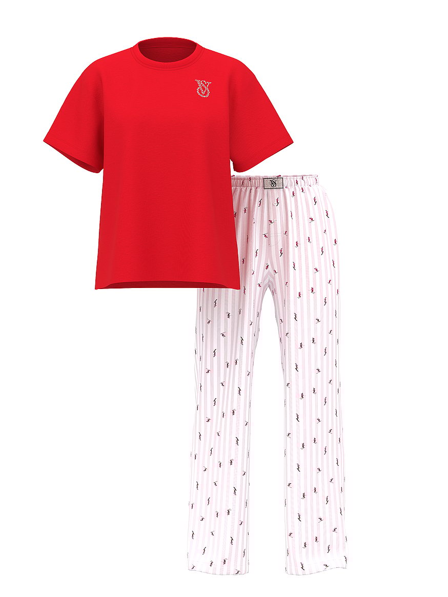 Flannel Short-Sleeve Long Tee-Jama Set