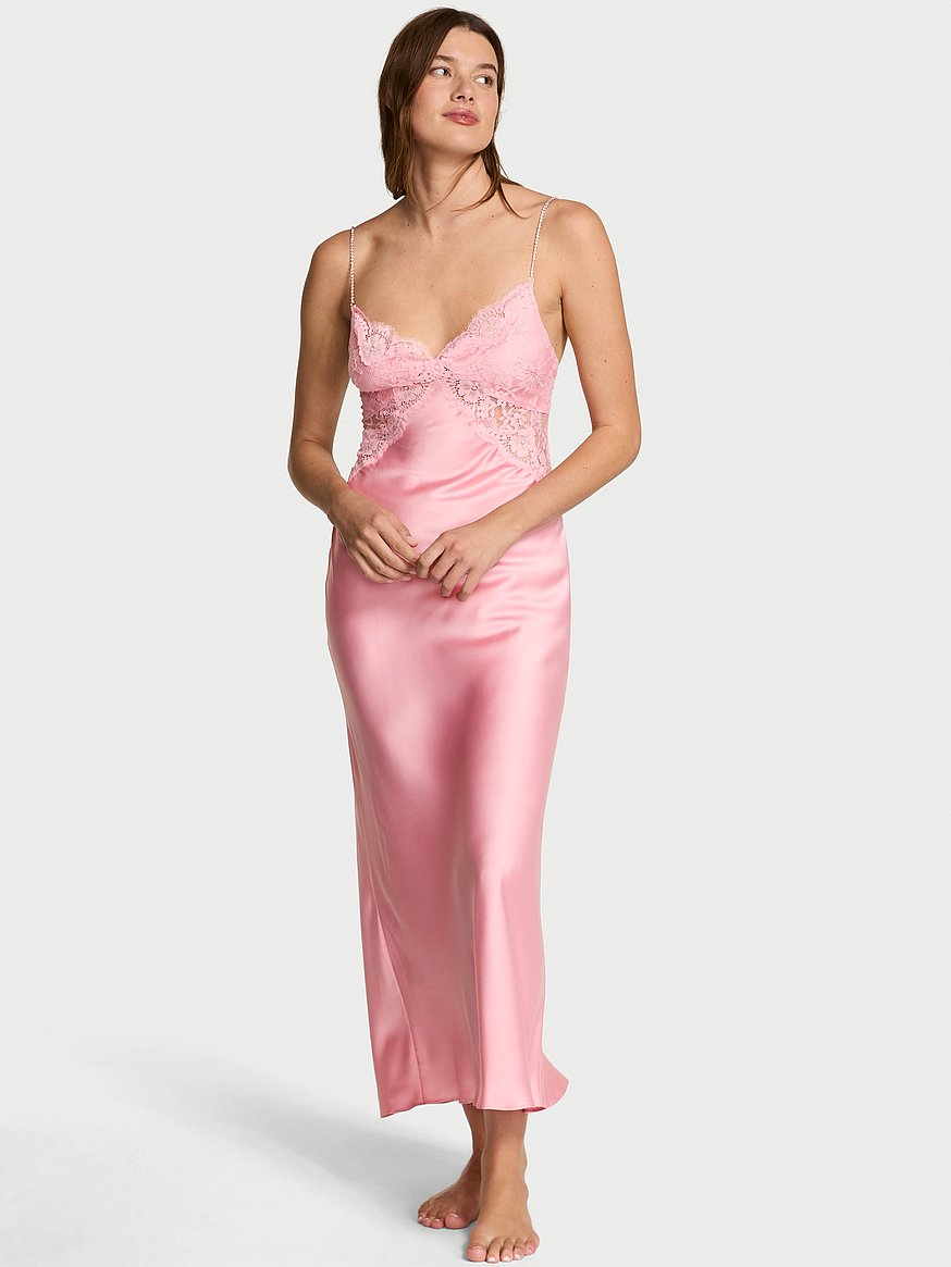 twinkle strap satin long slip dress VS Twinkle Strap Satin Long Slip Dress