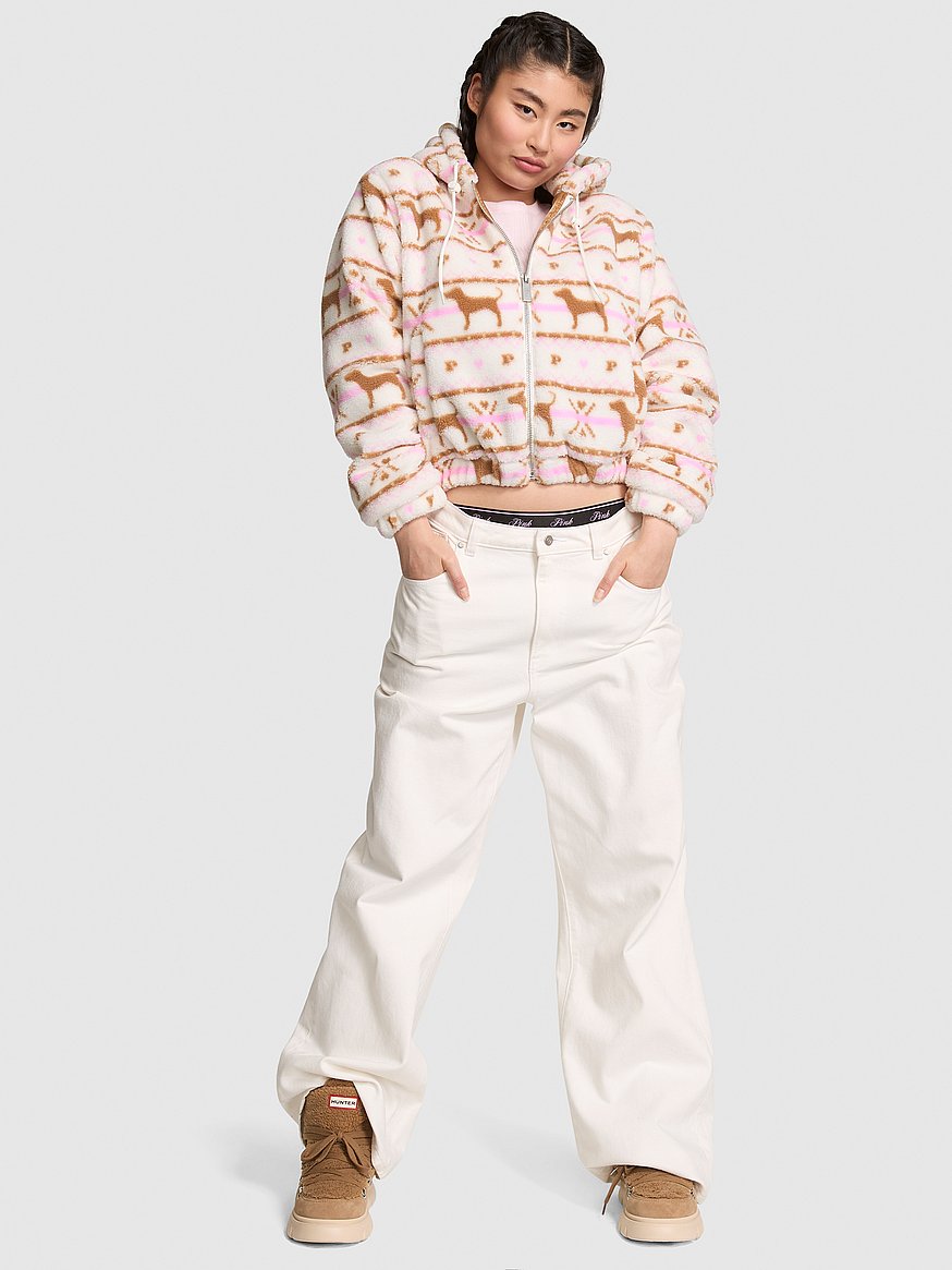 Plush Teddy Hooded Bomber Jacket