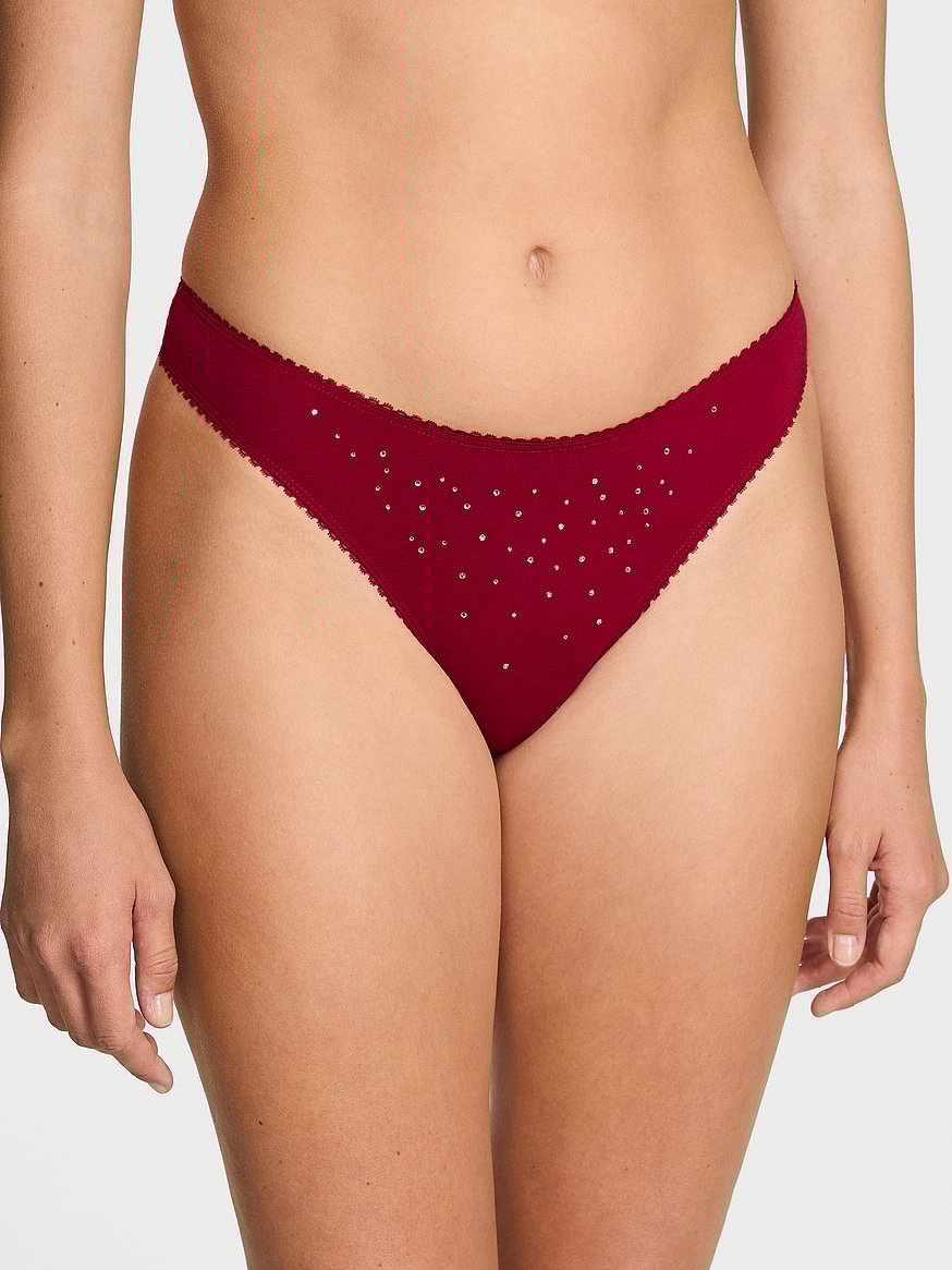 Stretch Cotton Sparkle High-Leg Scoop Thong Panty