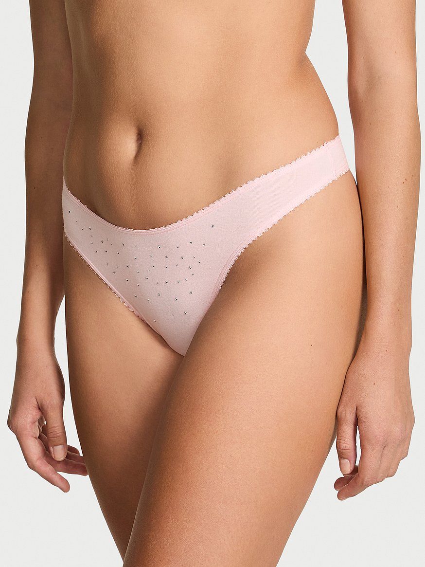 Stretch Cotton Sparkle High-Leg Scoop Thong Panty