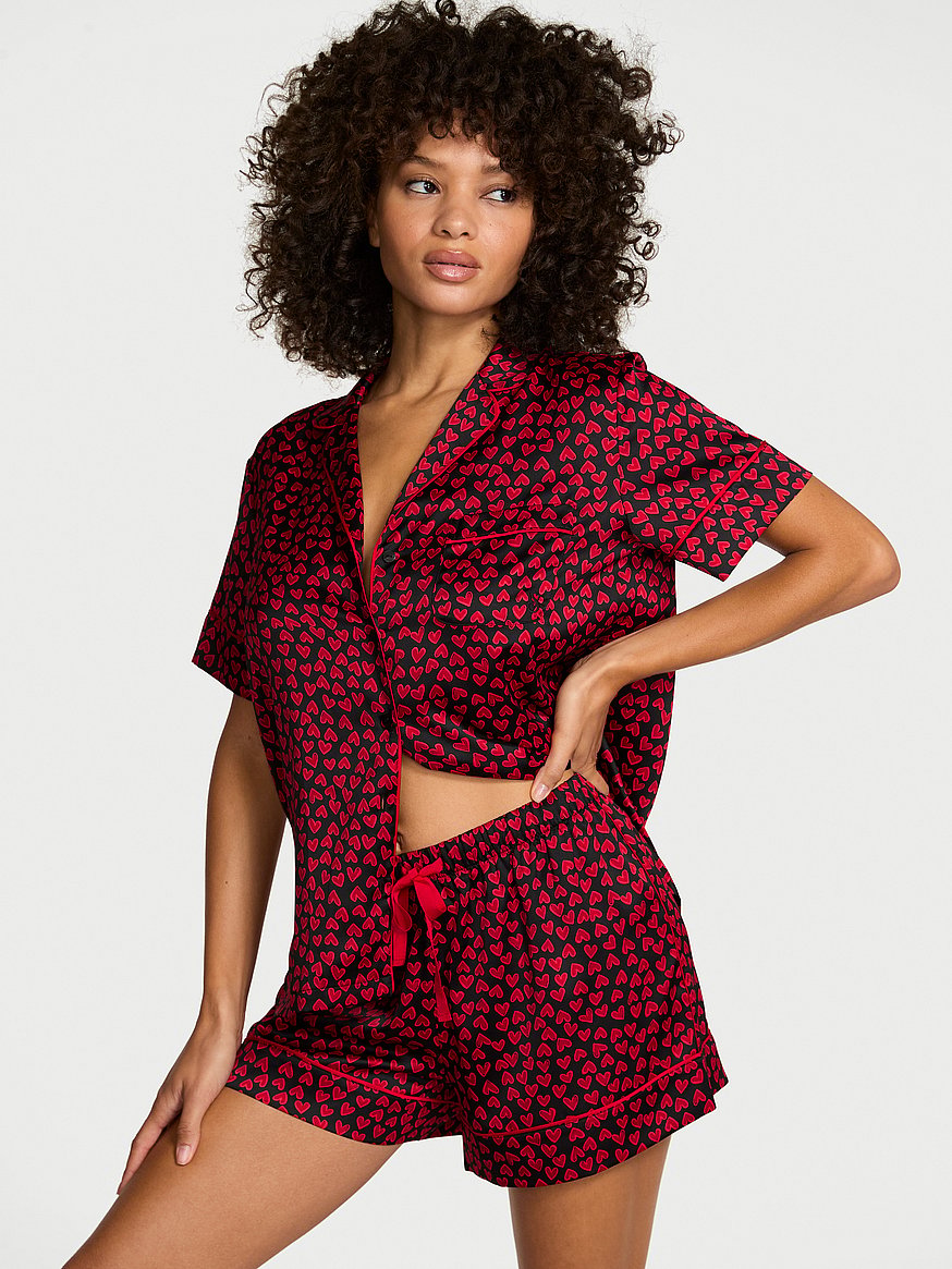 【日本未発売】Victoria's Secret / ショートパジャマセット S シグネチャー サテン ショートパンツ パジャマセット, ココナッツ